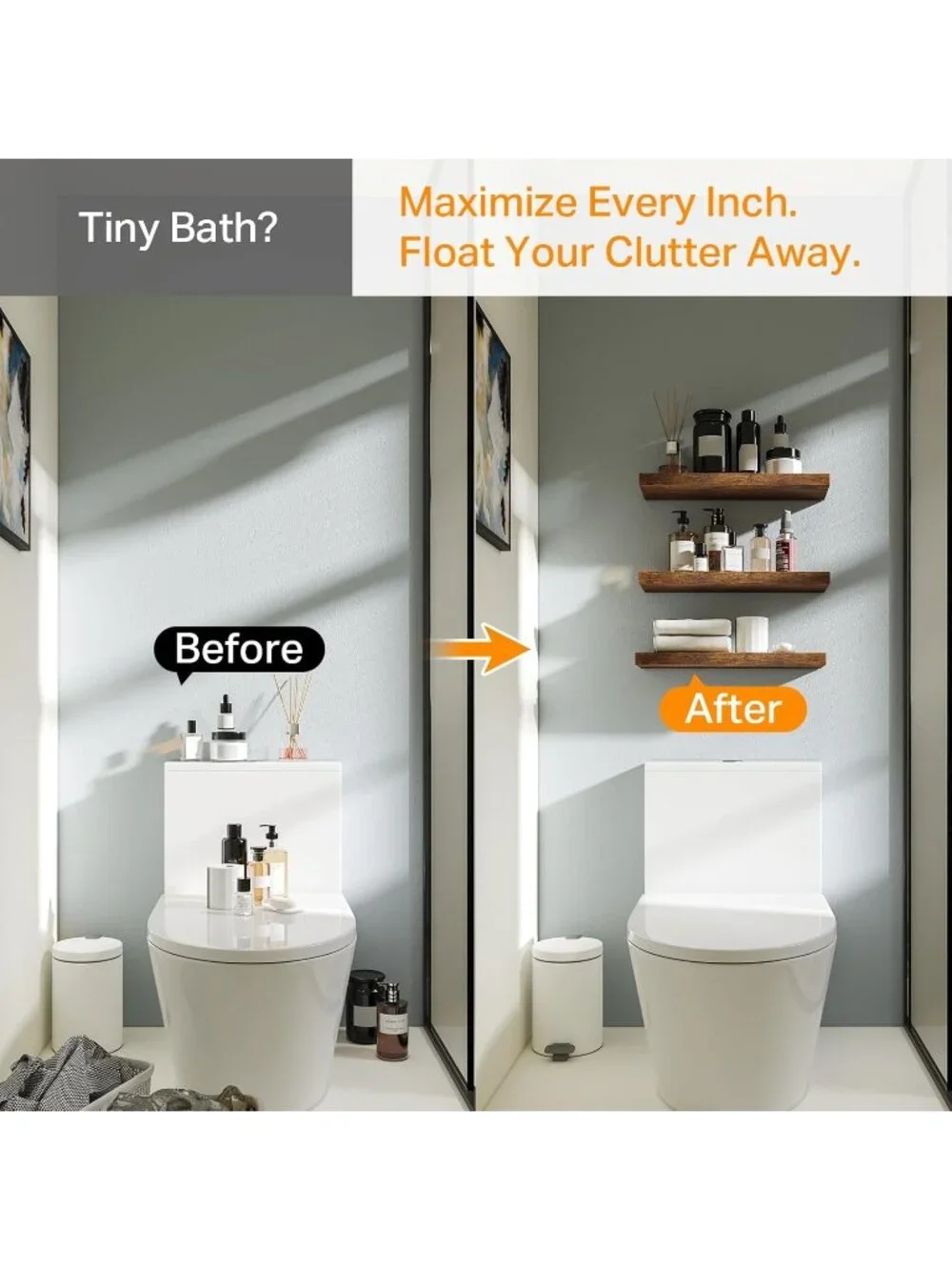 New Set of 3 Wood Shelves, Wall Mounted for Bathroom, Kitchen, Living Room